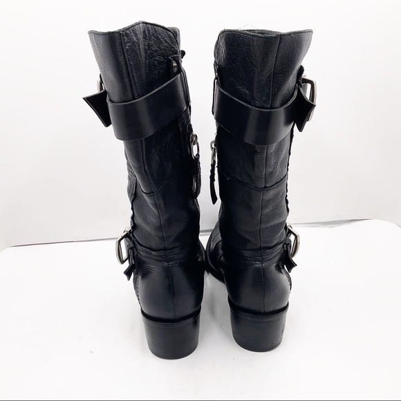 {Vera Wang Lavender} Black Leather Moto Boots - Picture 8 of 16